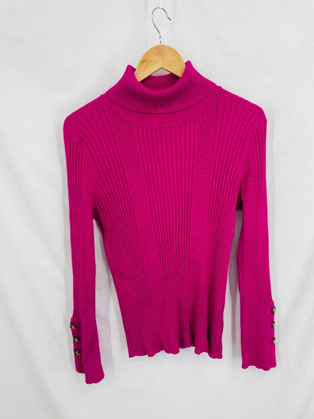 Time and Tru Plus Pink Ribbed Turtleneck Sweater with Button Cuffs